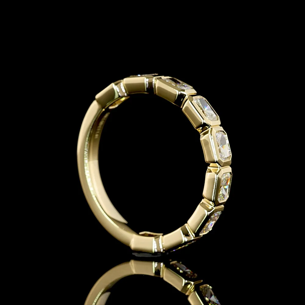 14K Yellow Gold 3/4 Eternity Band with East-West Bezel Set Radiant Cut Lab Diamonds - 1.41 Carats Total Diamond Weight - Covaloro Fine Jewelry - Image 3