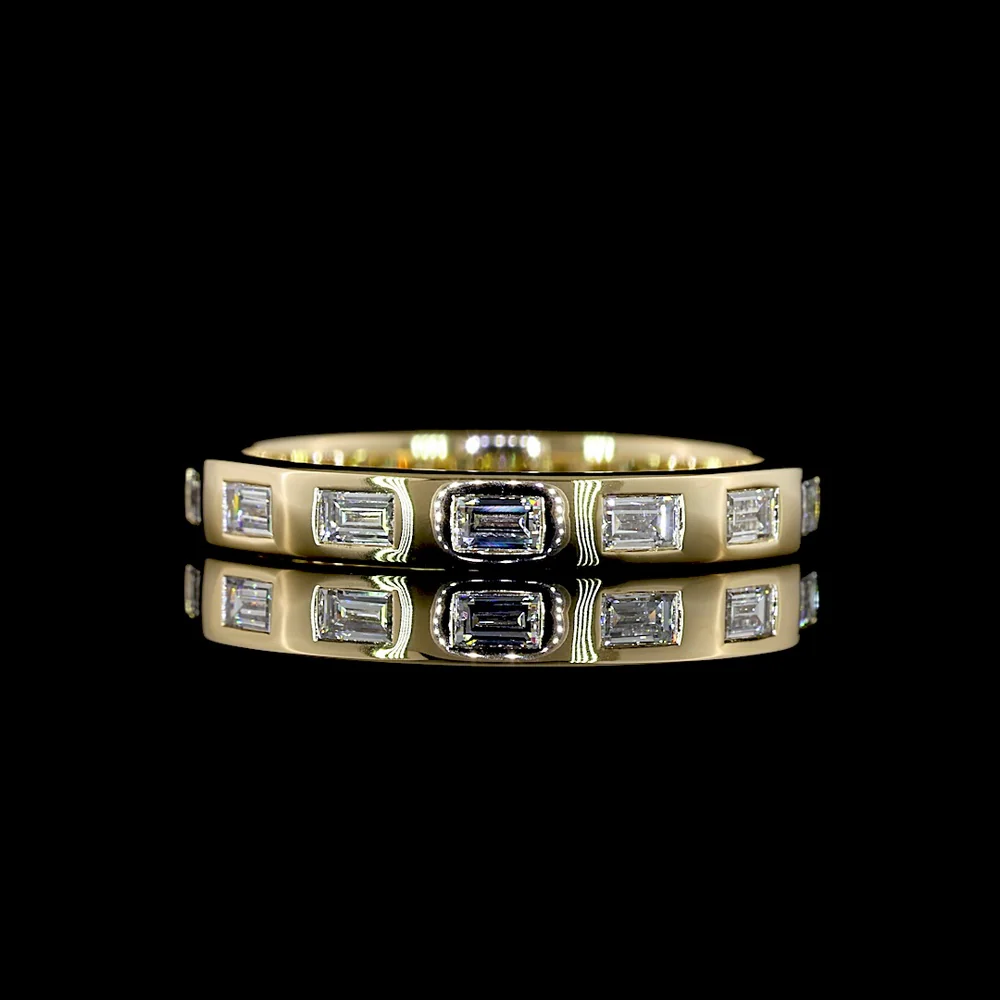 14K Yellow Gold 3/4 Eternity Band with East-West Flush Set Baguette Cut Lab Diamonds - 0.44 Carat Total Weight, E-F Color, VS Clarity - Covaloro Fine Jewelry