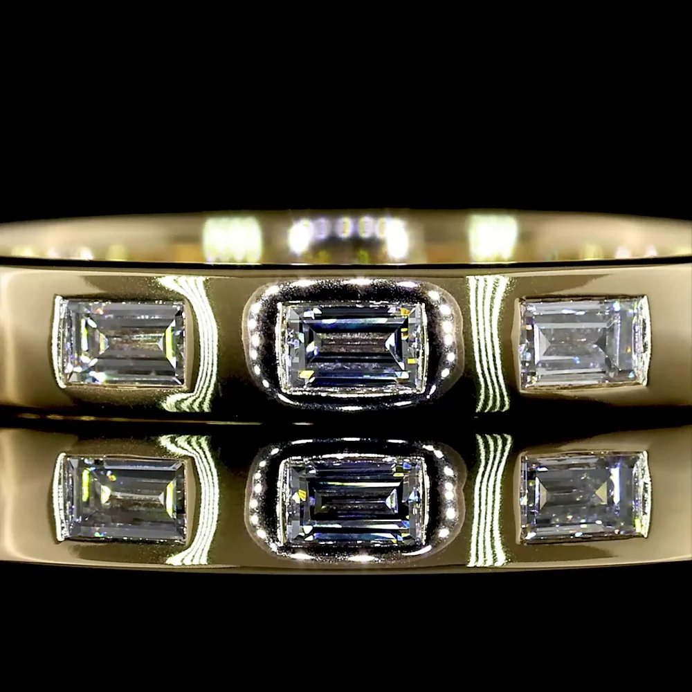 14K Yellow Gold 3/4 Eternity Band with East-West Flush Set Baguette Cut Lab Diamonds - 0.44 Carat Total Weight, E-F Color, VS Clarity - Covaloro Fine Jewelry - Image 2