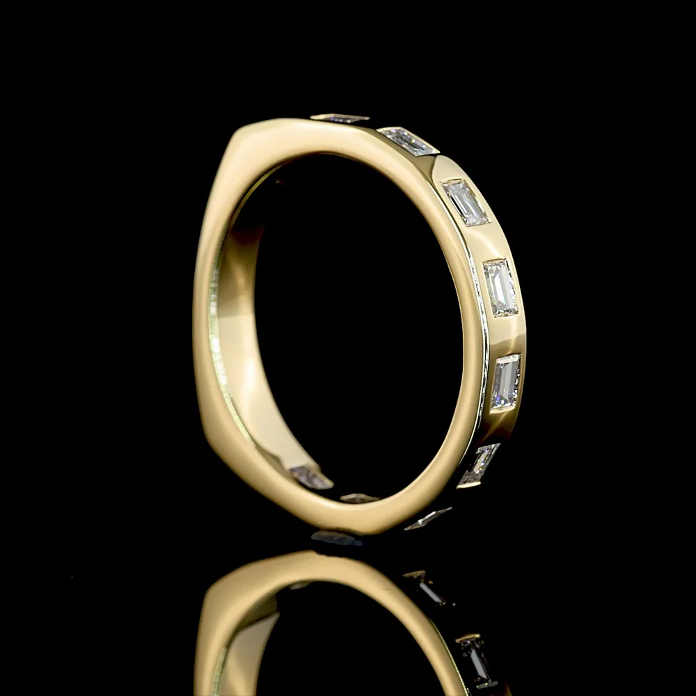 14K Yellow Gold 3/4 Eternity Band with East-West Flush Set Baguette Cut Lab Diamonds - 0.44 Carat Total Weight, E-F Color, VS Clarity - Covaloro Fine Jewelry - Image 3