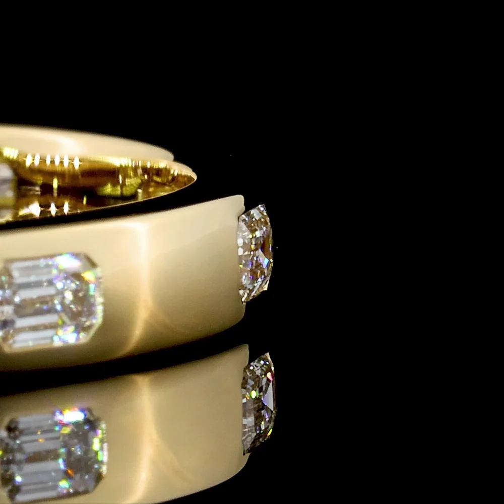 14K Yellow Gold 3/4 Eternity Band with East-West Flush Set Emerald Cut Lab Diamonds - 0.34 Carat Total Weight - Covaloro Fine Jewelry - Image 3
