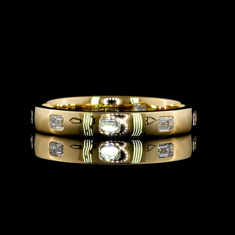 14K Yellow Gold 3/4 Eternity Band with East-West Flush Set Emerald Cut Lab Diamonds - 0.36 Carats Total Diamond Weight - Covaloro Fine Jewelry