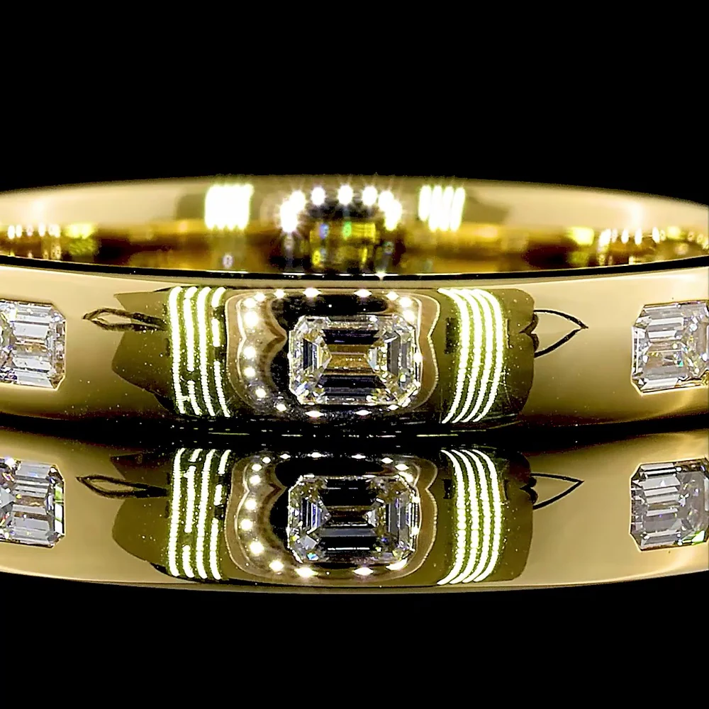 14K Yellow Gold 3/4 Eternity Band with East-West Flush Set Emerald Cut Lab Diamonds - 0.36 Carats Total Diamond Weight - Covaloro Fine Jewelry - Image 2