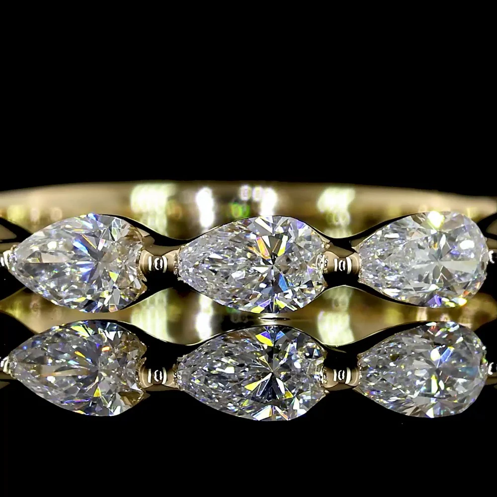 14K Yellow Gold 3/4 Eternity Band with East-West Pear Shape Lab Diamonds - 0.81 Carat Total Diamond Weight - Covaloro Fine Jewelry - Image 2