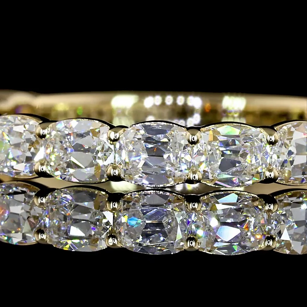 14K Yellow Gold 3/4 Eternity Band with East-West Prong Set Antique Cushion Cut Lab Diamonds - 1.43 Carat Total Diamond Weight - Covaloro Fine Jewelry - Image 2
