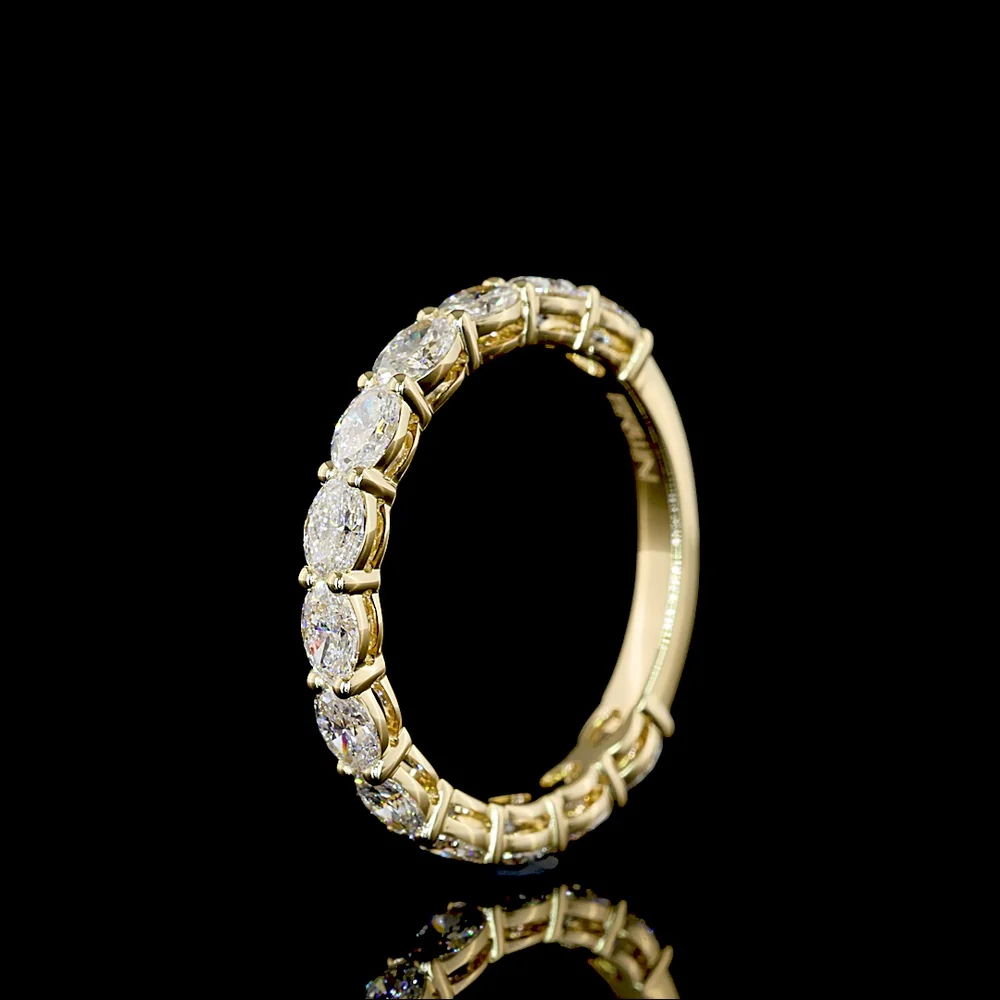 14K Yellow Gold 3/4 Eternity Band with East-West Prong Set Oval Cut Lab Diamonds - 1.40 Carats Total Diamond Weight - Covaloro Fine Jewelry - Image 4