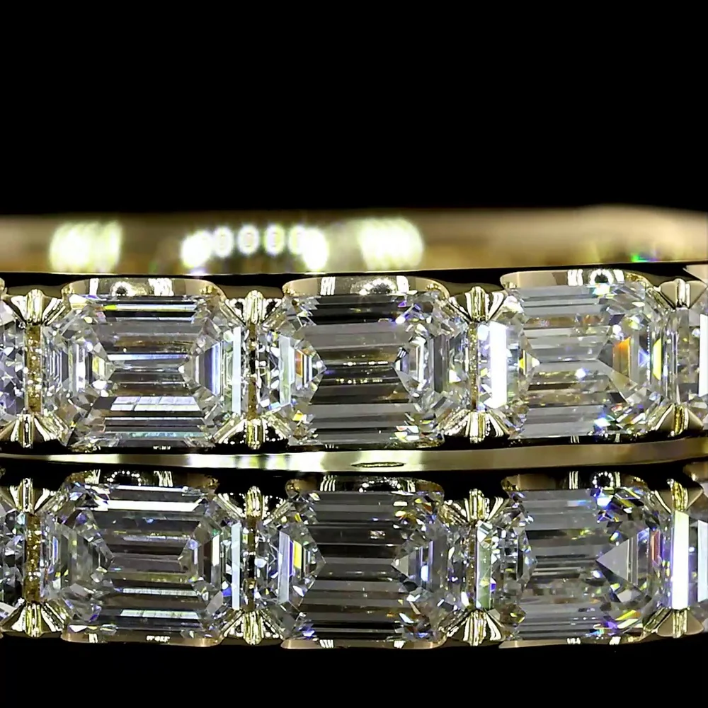 14K Yellow Gold 3/4 Eternity Band with East-West Set Emerald Cut Lab Diamonds - 1.36 Carats Total Diamond Weight - Covaloro Fine Jewelry - Image 2