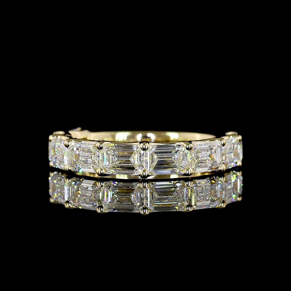 14K Yellow Gold 3/4 Eternity Band with East-West U-Prong Set Emerald Cut Lab Diamonds - 2.13 Carats Total Diamond Weight - Covaloro Fine Jewelry