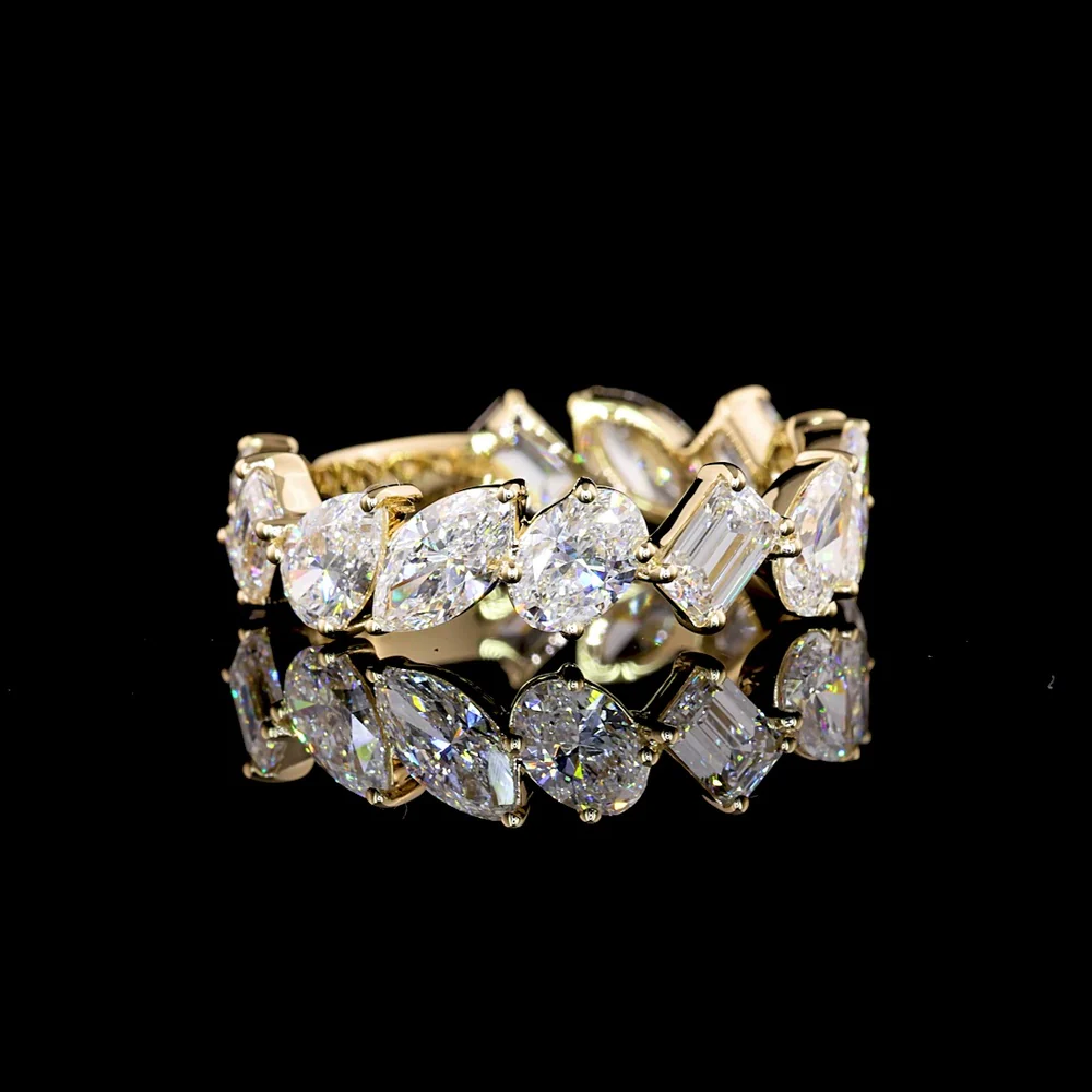 14K Yellow Gold 3/4 Eternity Band with Emerald, Marquise, and Oval Cut Lab Diamonds - 2.61 Carat Total Weight - Covaloro Fine Jewelry