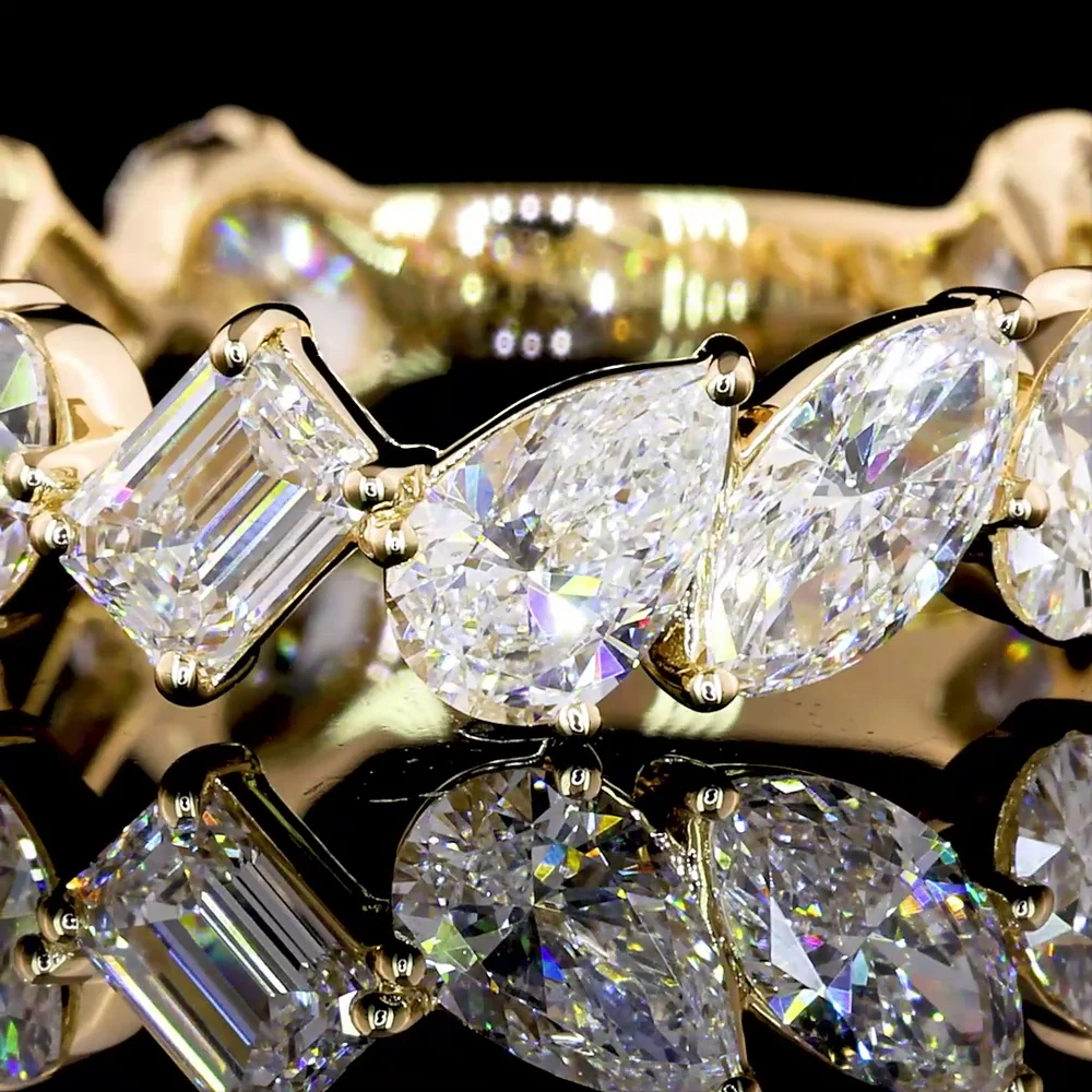 14K Yellow Gold 3/4 Eternity Band with Emerald, Marquise, and Oval Cut Lab Diamonds - 2.61 Carat Total Weight - Covaloro Fine Jewelry - Image 2