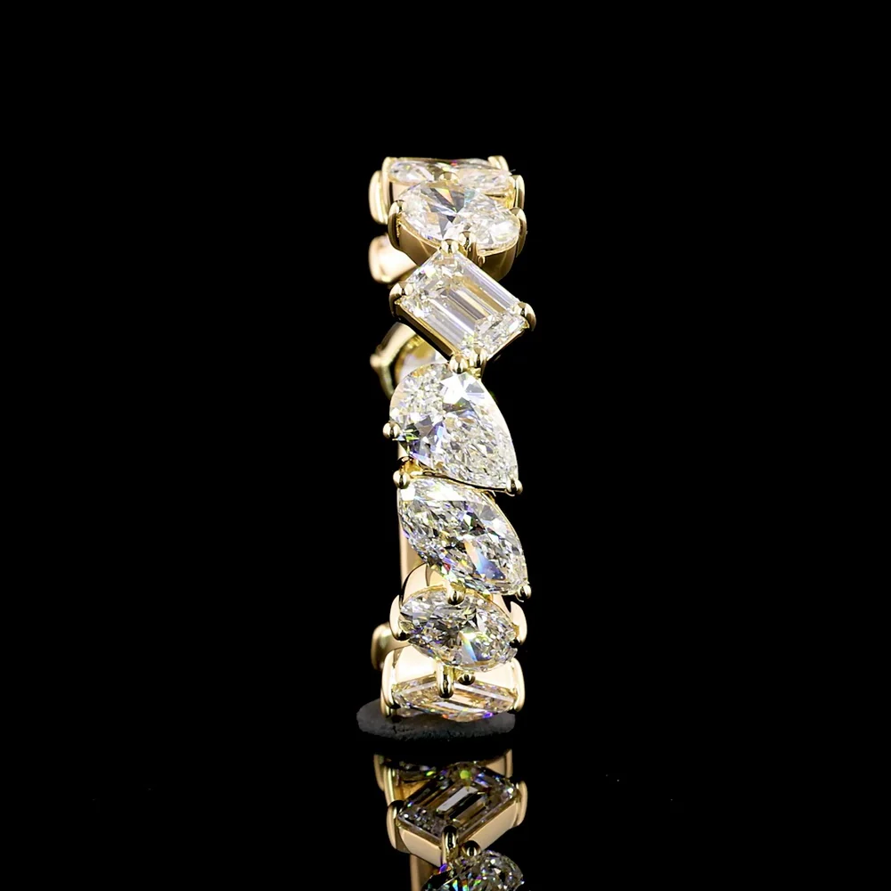 14K Yellow Gold 3/4 Eternity Band with Emerald, Marquise, and Oval Cut Lab Diamonds - 2.61 Carat Total Weight - Covaloro Fine Jewelry - Image 4
