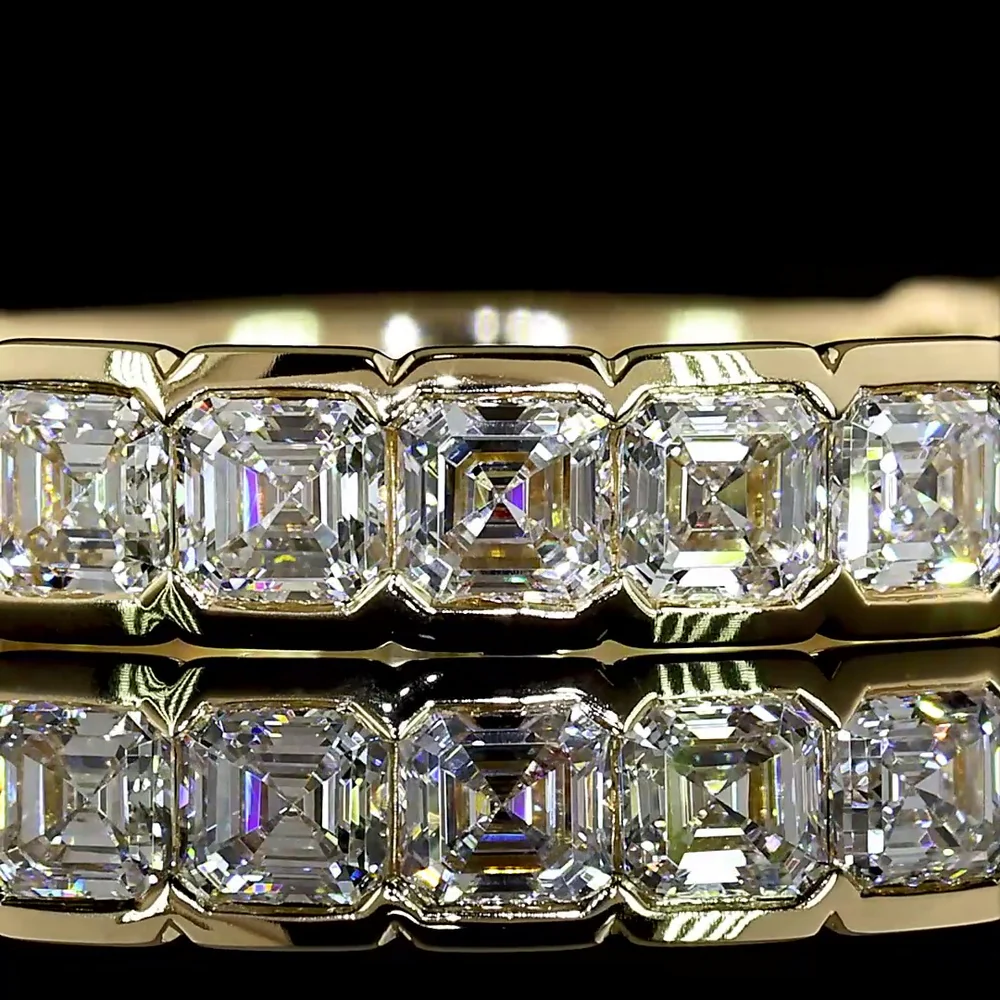 14K Yellow Gold 3/4 Eternity Band with Half Bezel Set Asscher Cut Lab Diamonds - 1.38 Carat Total Diamond Weight - Covaloro Fine Jewelry - Image 2