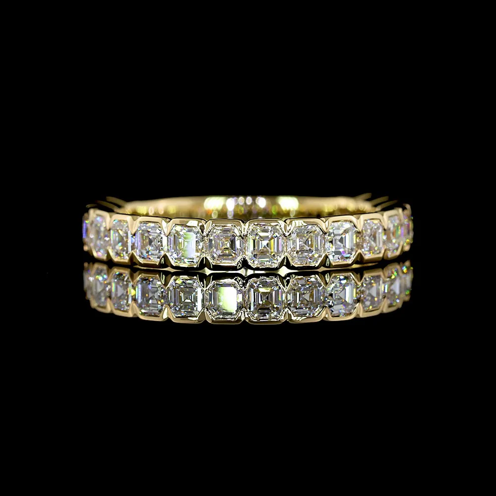 14K Yellow Gold 3/4 Eternity Band with Half Bezel Set Asscher Cut Lab Diamonds - 1.54 Carats Total Diamond Weight - Covaloro Fine Jewelry