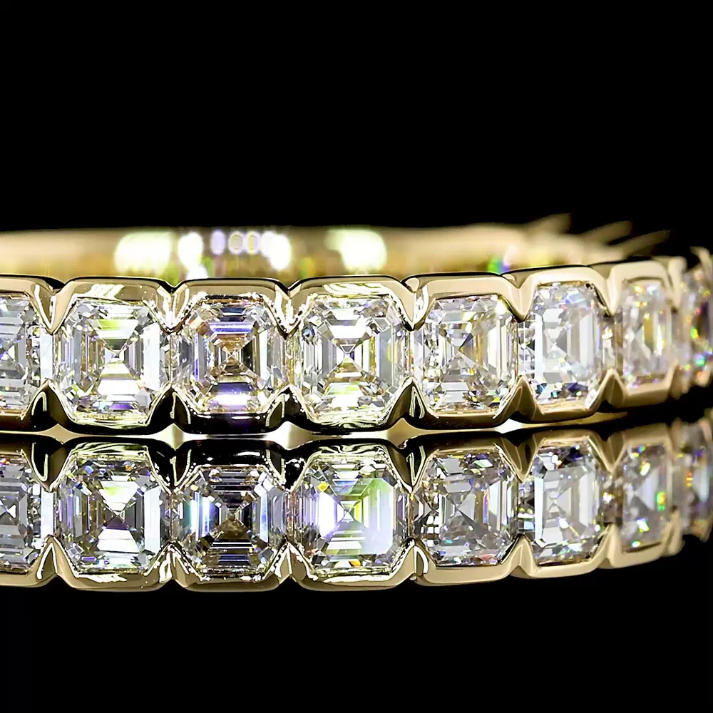 14K Yellow Gold 3/4 Eternity Band with Half Bezel Set Asscher Cut Lab Diamonds - 1.54 Carats Total Diamond Weight - Covaloro Fine Jewelry - Image 2