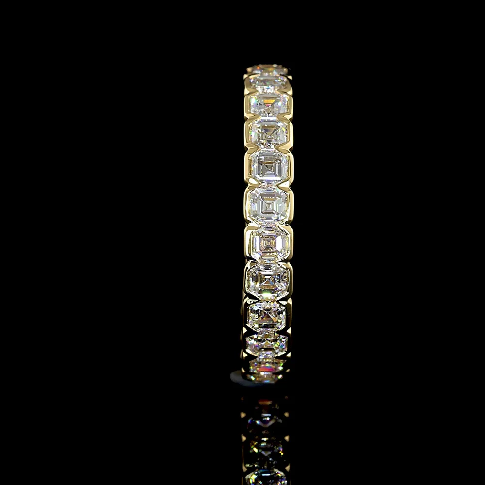 14K Yellow Gold 3/4 Eternity Band with Half Bezel Set Asscher Cut Lab Diamonds - 1.54 Carats Total Diamond Weight - Covaloro Fine Jewelry - Image 3