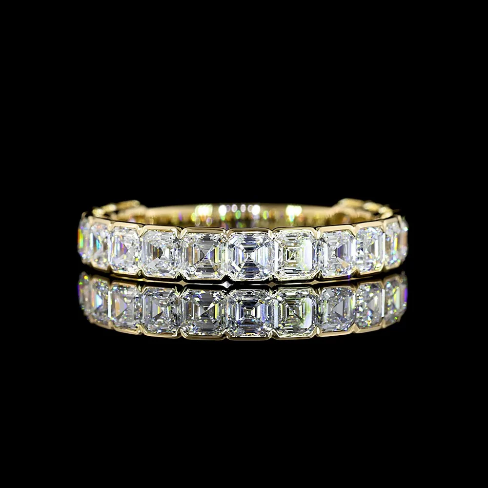 14K Yellow Gold 3/4 Eternity Band with Half Bezel Set Asscher Cut Lab Diamonds - 1.93 Carats Total Diamond Weight - Covaloro Fine Jewelry