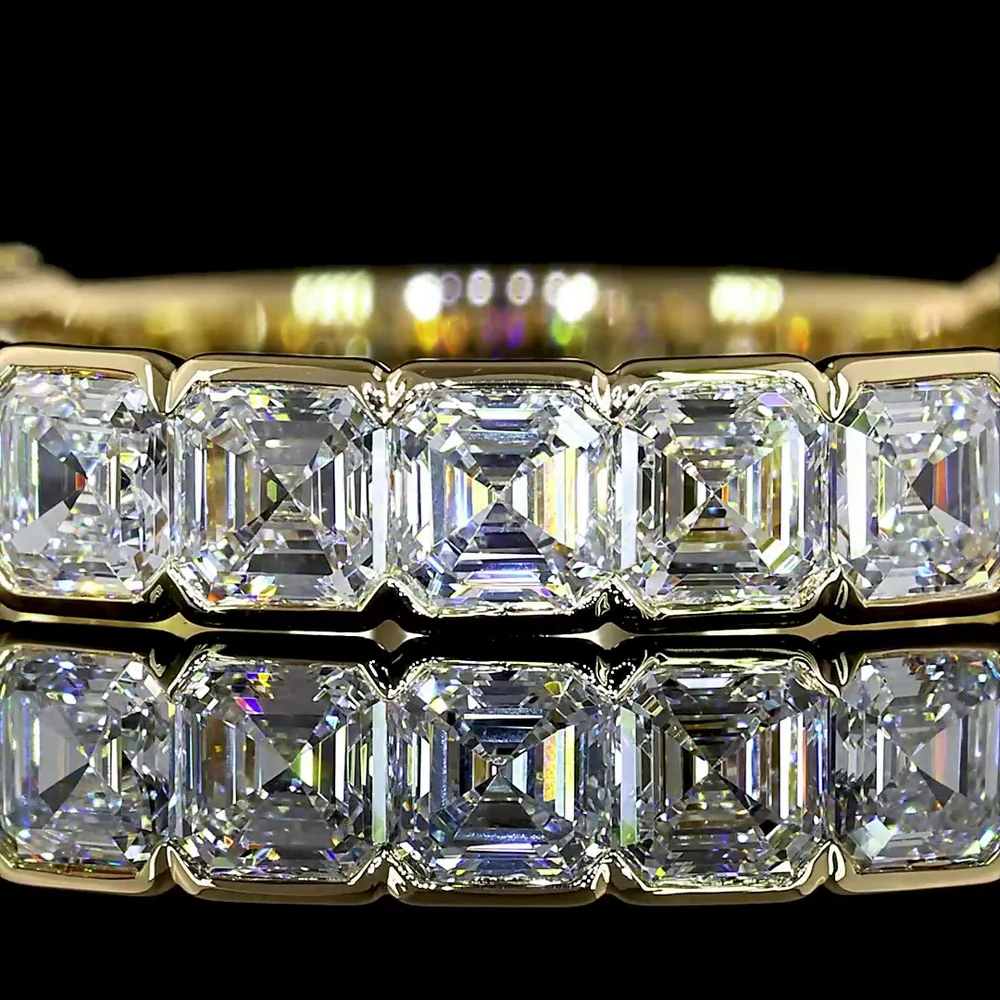 14K Yellow Gold 3/4 Eternity Band with Half Bezel Set Asscher Cut Lab Diamonds - 1.93 Carats Total Diamond Weight - Covaloro Fine Jewelry - Image 2
