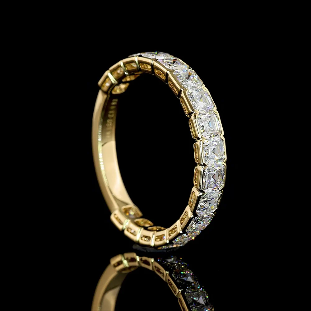 14K Yellow Gold 3/4 Eternity Band with Half Bezel Set Asscher Cut Lab Diamonds - 1.93 Carats Total Diamond Weight - Covaloro Fine Jewelry - Image 3