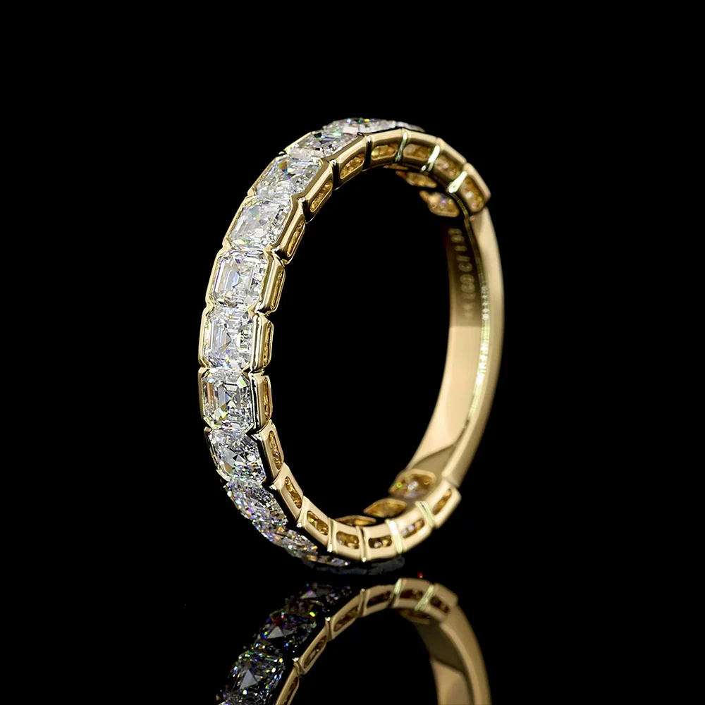 14K Yellow Gold 3/4 Eternity Band with Half Bezel Set Asscher Cut Lab Diamonds - 1.93 Carats Total Diamond Weight - Covaloro Fine Jewelry - Image 4