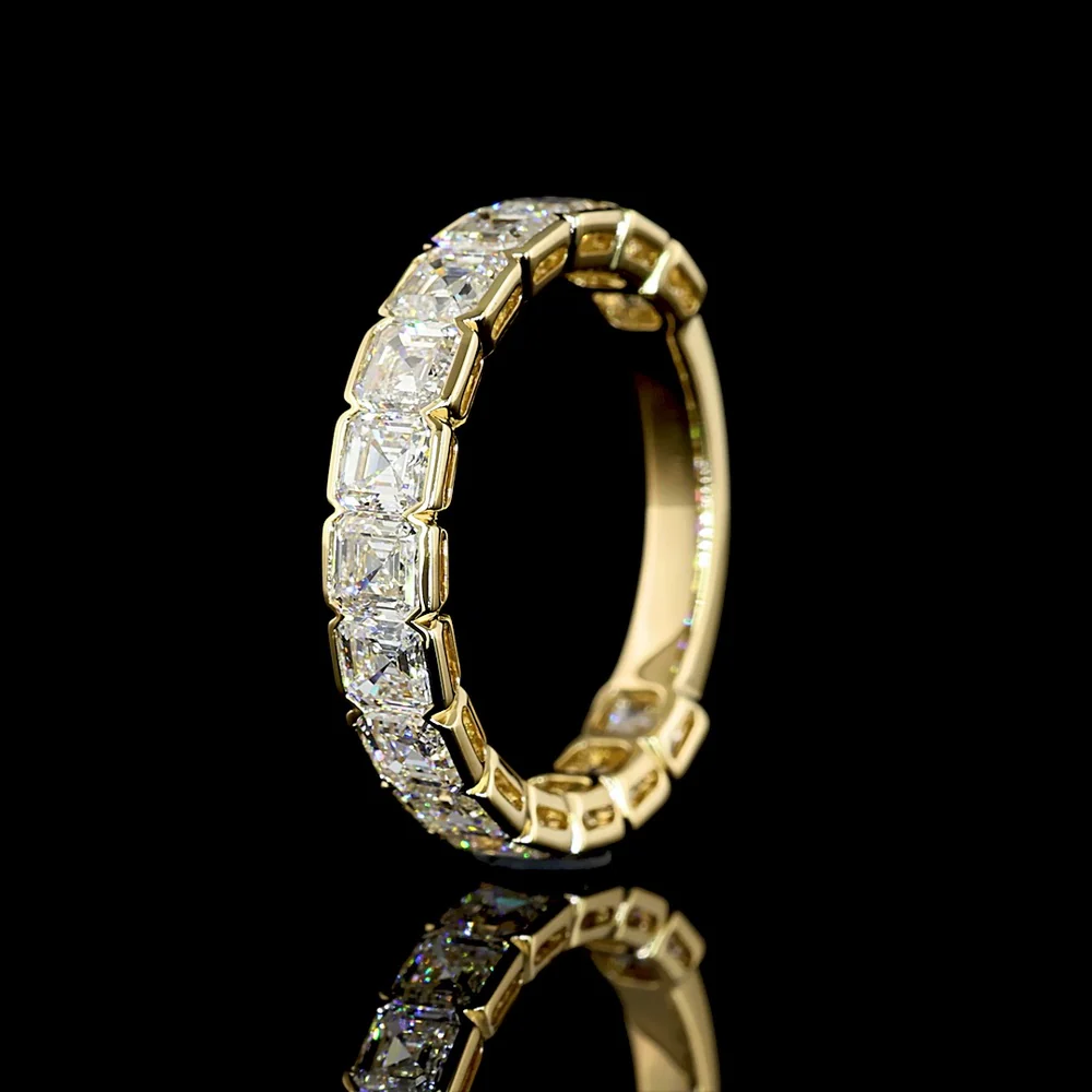 14K Yellow Gold 3/4 Eternity Band with Half Bezel Set Asscher Cut Lab Diamonds - 2.97 Carat Total Weight - Covaloro Fine Jewelry - Image 4