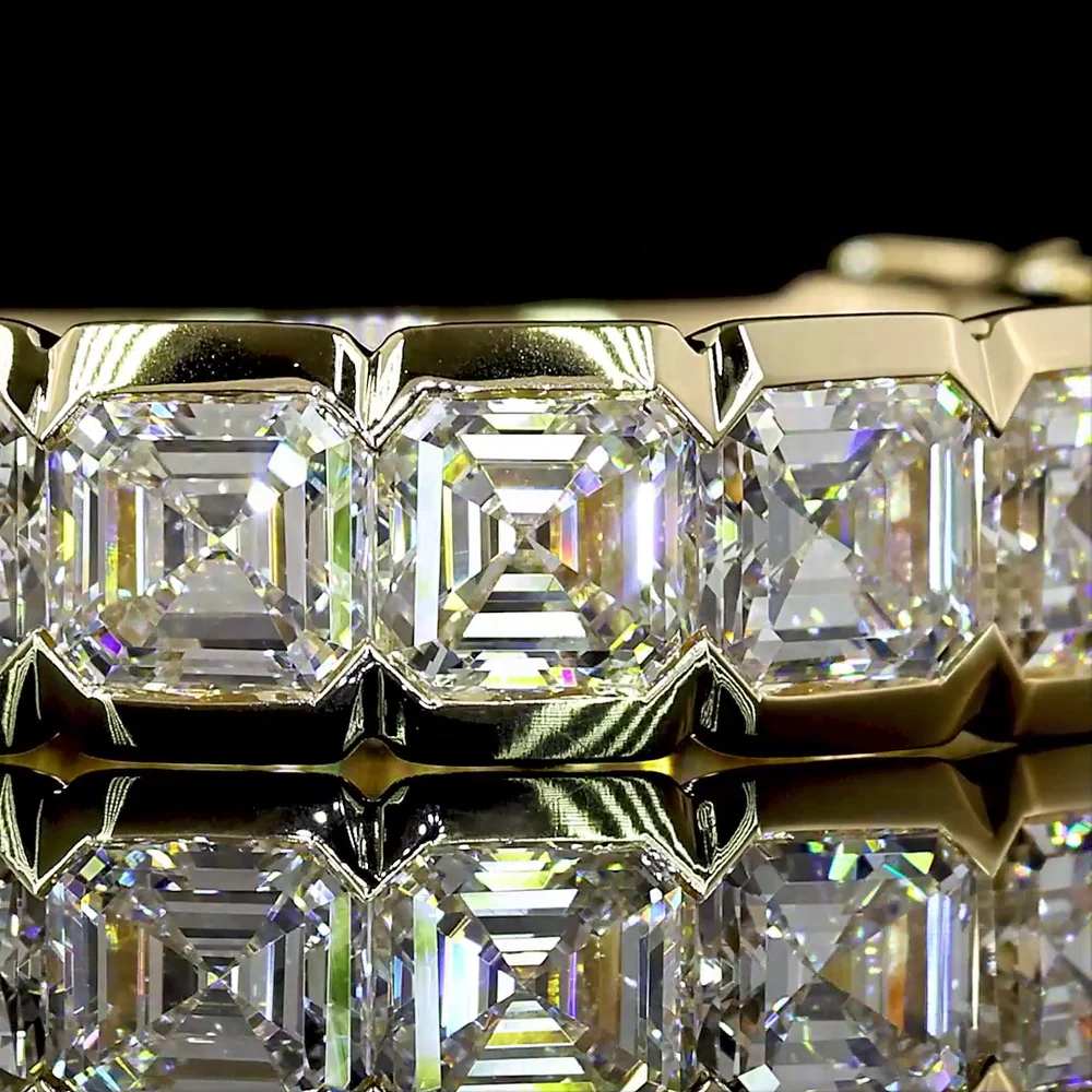 14K Yellow Gold 3/4 Eternity Band with Half Bezel Set Asscher Cut Lab Diamonds - 3.96 Carats Total Diamond Weight - Covaloro Fine Jewelry - Image 2