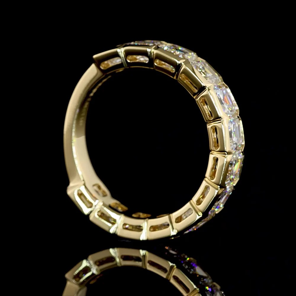 14K Yellow Gold 3/4 Eternity Band with Half Bezel Set Asscher Cut Lab Diamonds - 3.96 Carats Total Diamond Weight - Covaloro Fine Jewelry - Image 3