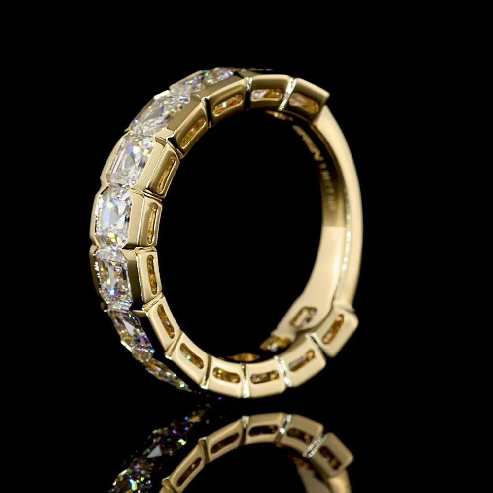 14K Yellow Gold 3/4 Eternity Band with Half Bezel Set Asscher Cut Lab Diamonds - 3.96 Carats Total Diamond Weight - Covaloro Fine Jewelry - Image 4