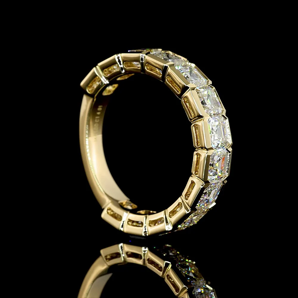 14K Yellow Gold 3/4 Eternity Band with Half-Bezel Set Asscher Cut Lab Diamonds - 4.01 Carat Total Weight - Covaloro Fine Jewelry - Image 3