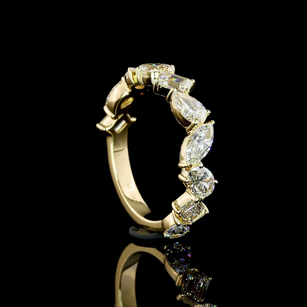 14K Yellow Gold 3/4 Eternity Band with Inclined Mixed Shape Lab Diamonds (Emerald, Oval, Pear) - 2.06 Carats Total Diamond Weight - Covaloro Fine Jewelry - Image 2