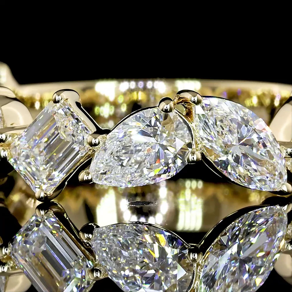 14K Yellow Gold 3/4 Eternity Band with Inclined Mixed Shape Lab Diamonds (Emerald, Oval, Pear) - 2.06 Carats Total Diamond Weight - Covaloro Fine Jewelry - Image 3