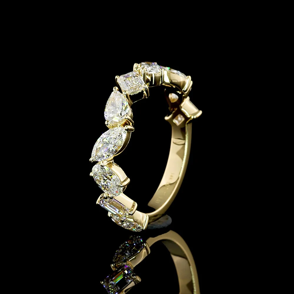 14K Yellow Gold 3/4 Eternity Band with Inclined Mixed Shape Lab Diamonds (Emerald, Oval, Pear) - 2.06 Carats Total Diamond Weight - Covaloro Fine Jewelry - Image 4