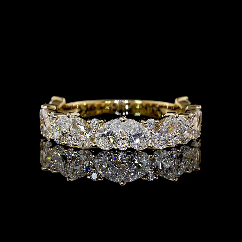 14K Yellow Gold 3/4 Eternity Band with Inclined Pear Shape and Brilliant Cut Lab Diamonds - 1.94 Carats Total Diamond Weight - Covaloro Fine Jewelry