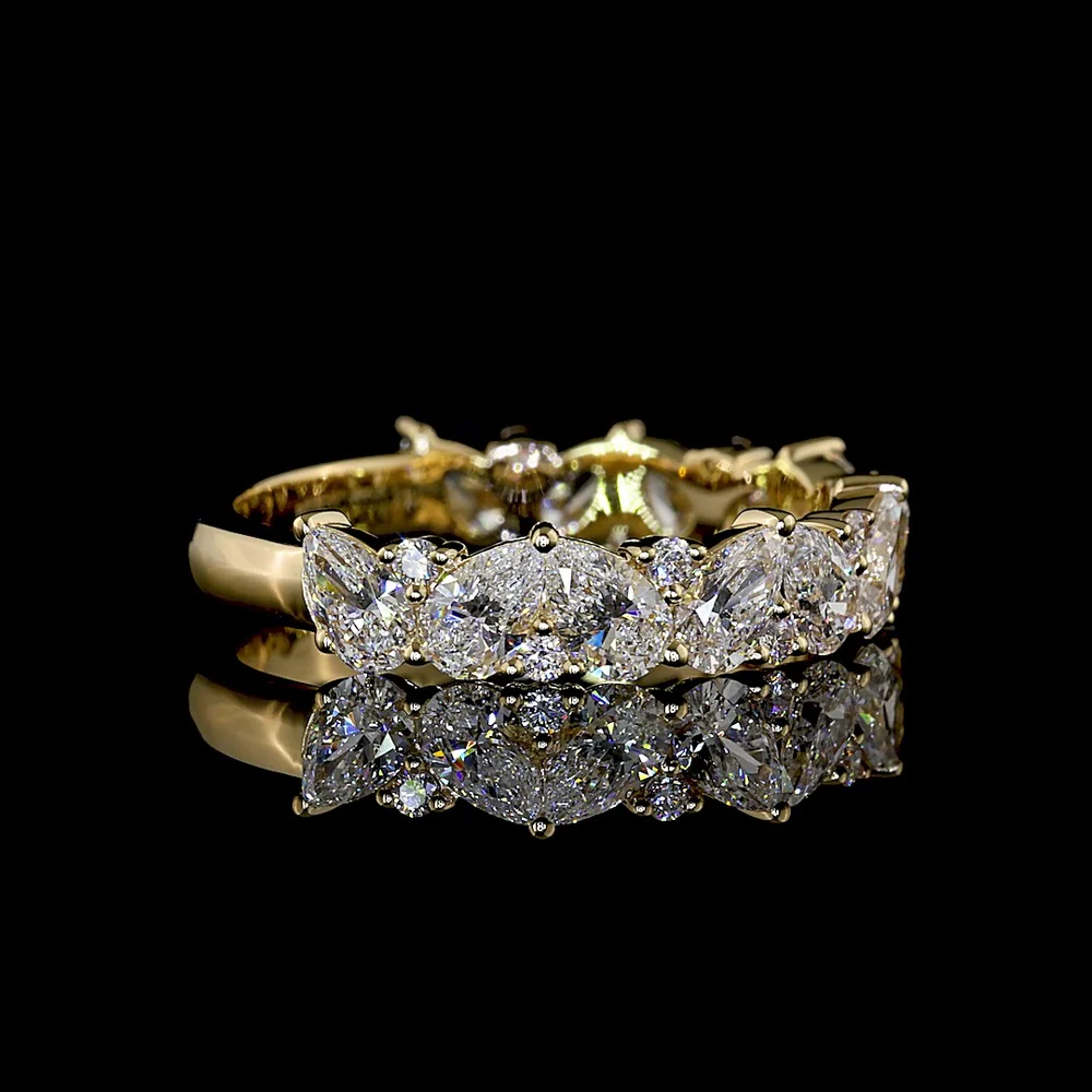 14K Yellow Gold 3/4 Eternity Band with Inclined Pear Shape and Brilliant Cut Lab Diamonds - 1.94 Carats Total Diamond Weight - Covaloro Fine Jewelry - Image 2