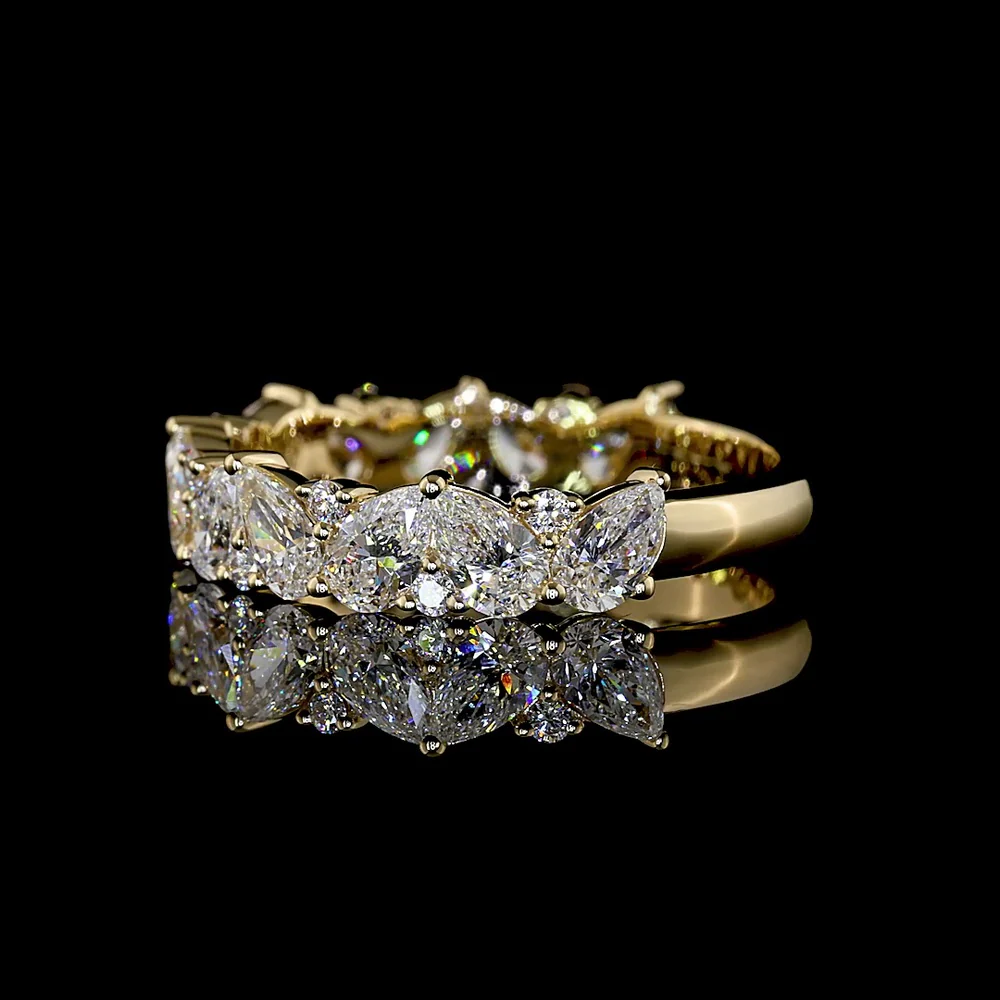14K Yellow Gold 3/4 Eternity Band with Inclined Pear Shape and Brilliant Cut Lab Diamonds - 1.94 Carats Total Diamond Weight - Covaloro Fine Jewelry - Image 3