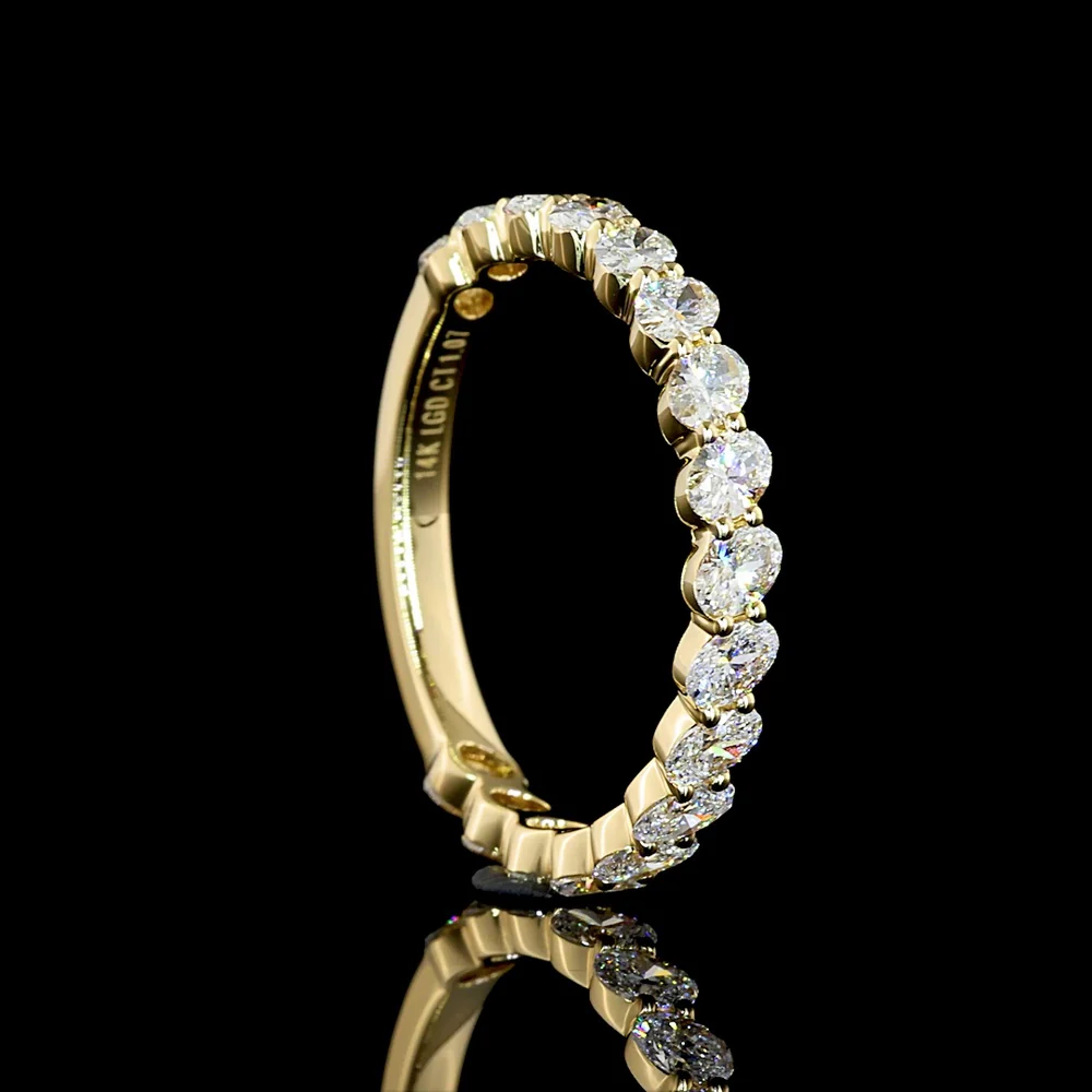 14K Yellow Gold 3/4 Eternity Band with Inclined Prong Set Oval Cut Lab Diamonds - 1.07 Carat Total Diamond Weight - Covaloro Fine Jewelry - Image 3