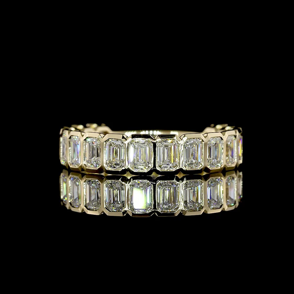 14K Yellow Gold 3/4 Eternity Band with North-South Bezel Set Emerald Cut Natural Diamonds - 2.19 Total Carat Weight - Covaloro Fine Jewelry