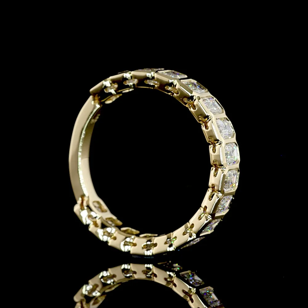 14K Yellow Gold 3/4 Eternity Band with North-South Bezel Set Emerald Cut Natural Diamonds - 2.19 Total Carat Weight - Covaloro Fine Jewelry - Image 3
