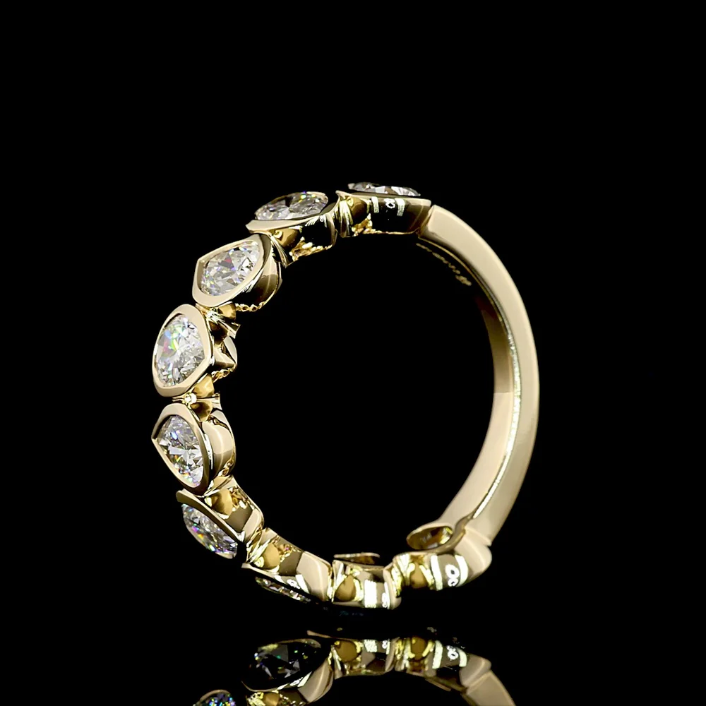 14K Yellow Gold 3/4 Eternity Band with North-South Bezel Set Pear Shape Lab Diamonds - 2.40 Carats Total Diamond Weight - Covaloro Fine Jewelry - Image 4