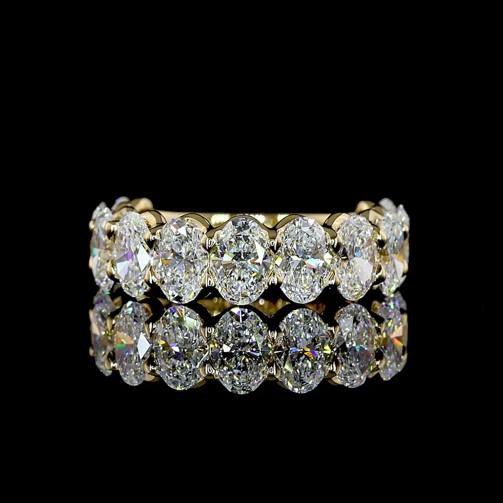 14K Yellow Gold 3/4 Eternity Band with North-South Oval Cut Lab Diamonds - 3.89 Carats Total Diamond Weight - Covaloro Fine Jewelry