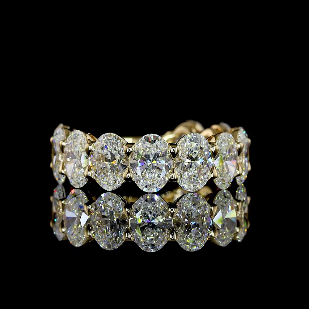 14K Yellow Gold 3/4 Eternity Band with North-South Oval Cut Lab Diamonds - 5.57 Carats Total Diamond Weight - Covaloro Fine Jewelry