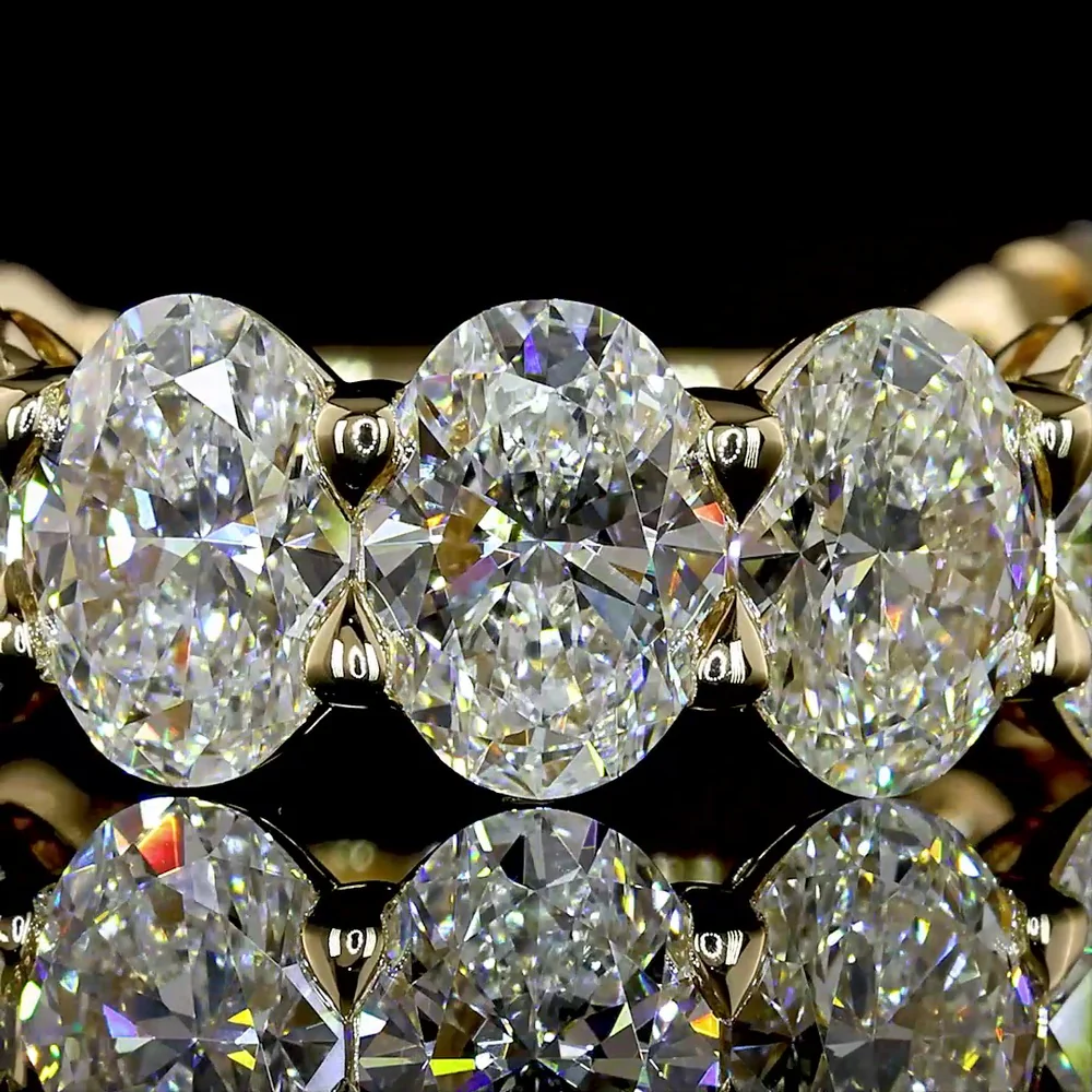 14K Yellow Gold 3/4 Eternity Band with North-South Oval Cut Lab Diamonds - 5.57 Carats Total Diamond Weight - Covaloro Fine Jewelry - Image 2