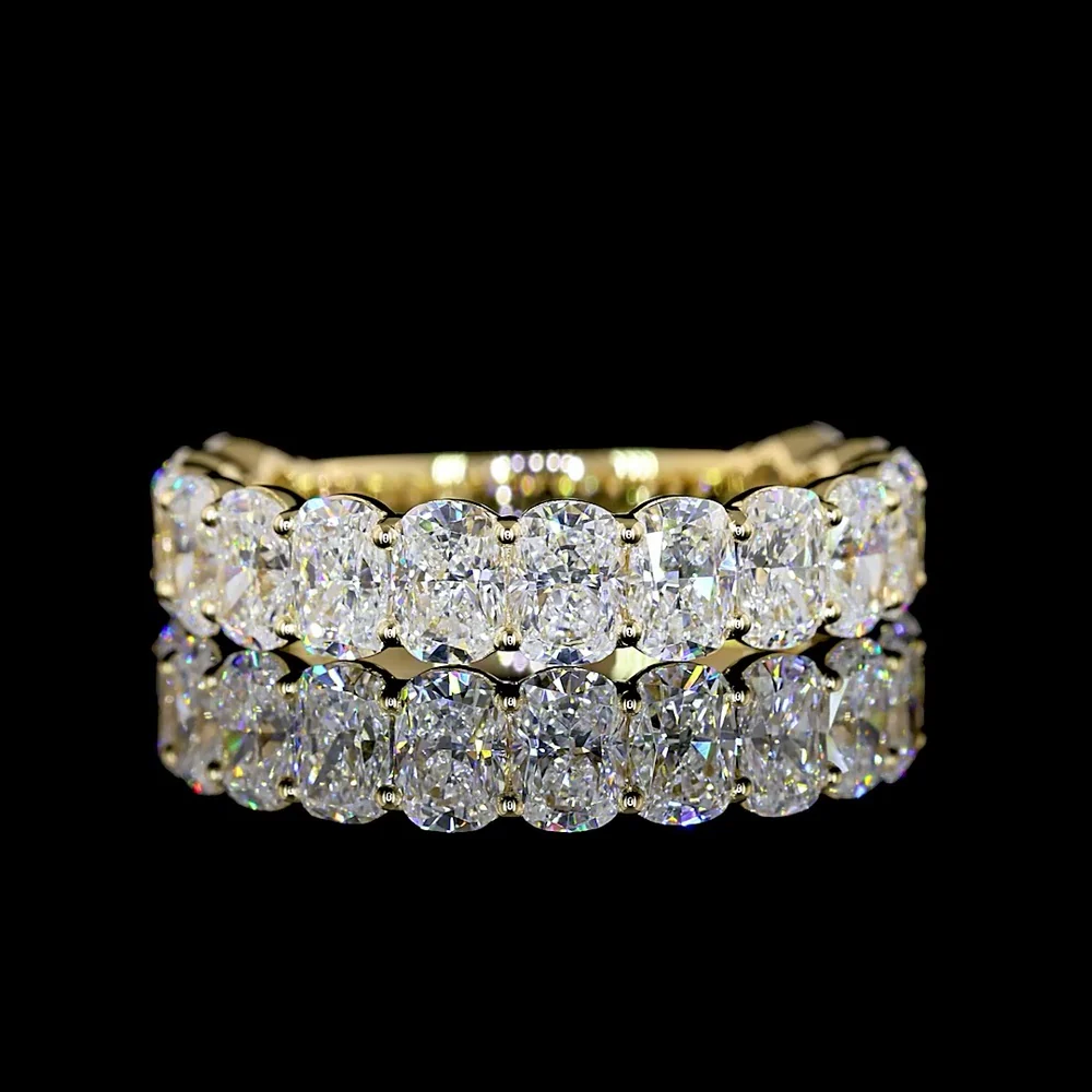 14K Yellow Gold 3/4 Eternity Band with North-South Prong Set Cushion Brilliant Cut Lab Diamonds - 3.09 Carat Total Weight - Covaloro Fine Jewelry