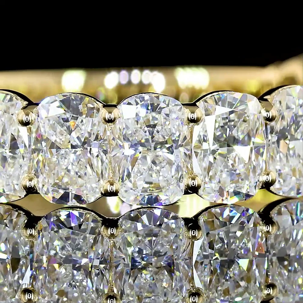 14K Yellow Gold 3/4 Eternity Band with North-South Prong Set Cushion Brilliant Cut Lab Diamonds - 3.09 Carat Total Weight - Covaloro Fine Jewelry - Image 2