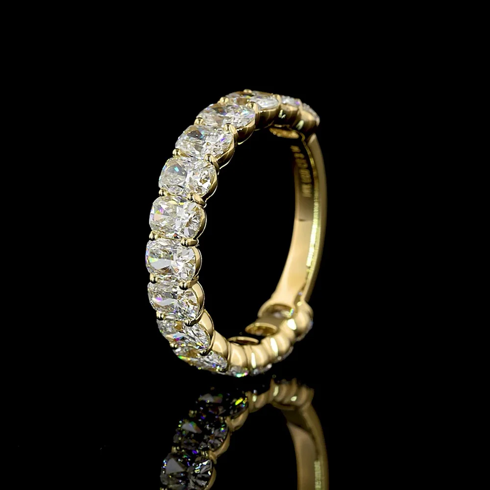 14K Yellow Gold 3/4 Eternity Band with North-South Prong Set Cushion Brilliant Cut Lab Diamonds - 3.09 Carat Total Weight - Covaloro Fine Jewelry - Image 3