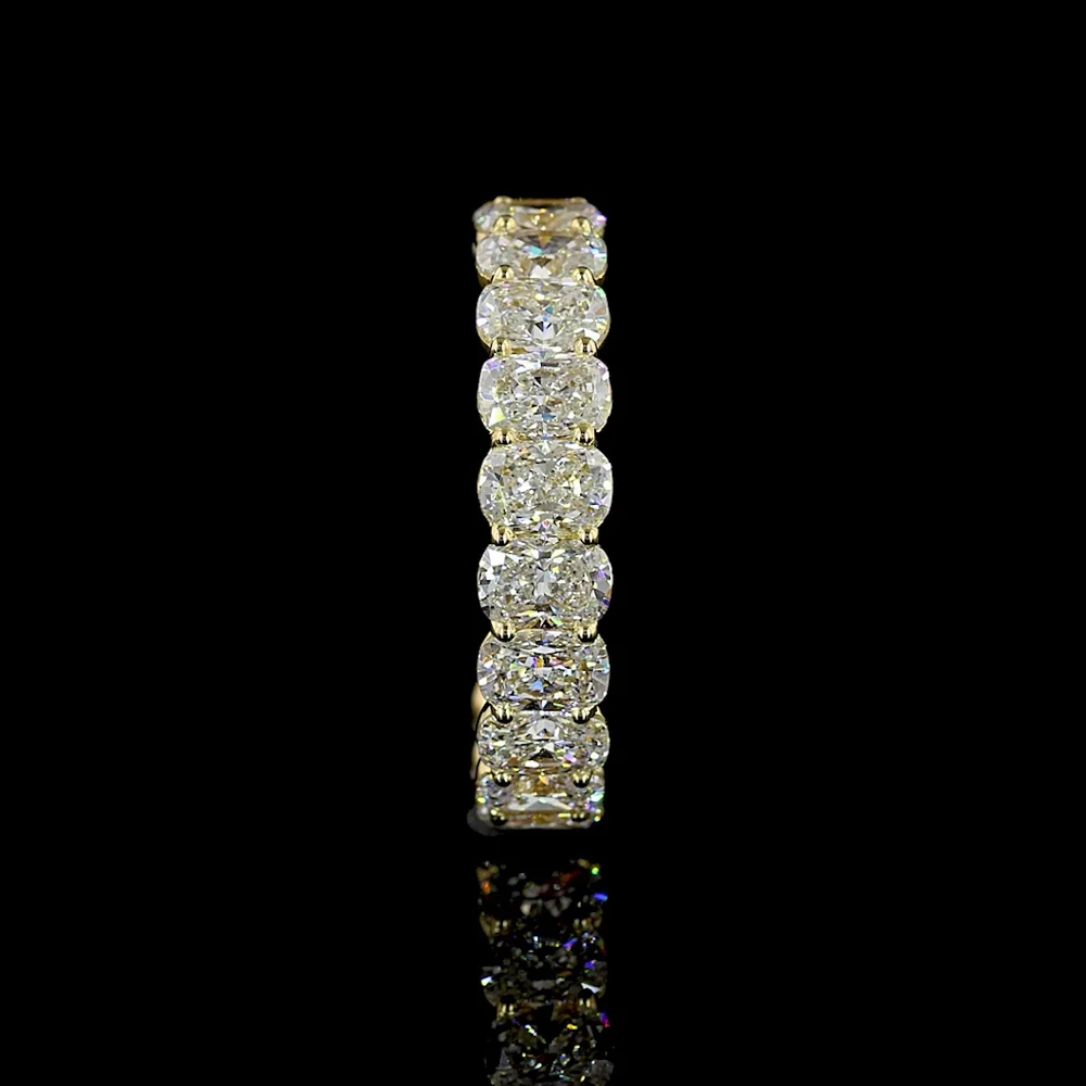14K Yellow Gold 3/4 Eternity Band with North-South Prong Set Cushion Brilliant Cut Lab Diamonds - 3.09 Carat Total Weight - Covaloro Fine Jewelry - Image 4