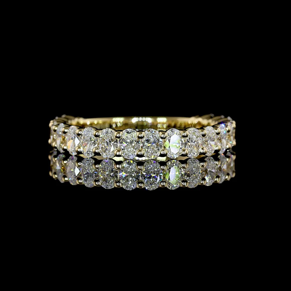 14K Yellow Gold 3/4 Eternity Band with North-South Prong Set Oval Cut Lab Diamonds - 1.25 Carat Total Diamond Weight - Covaloro Fine Jewelry