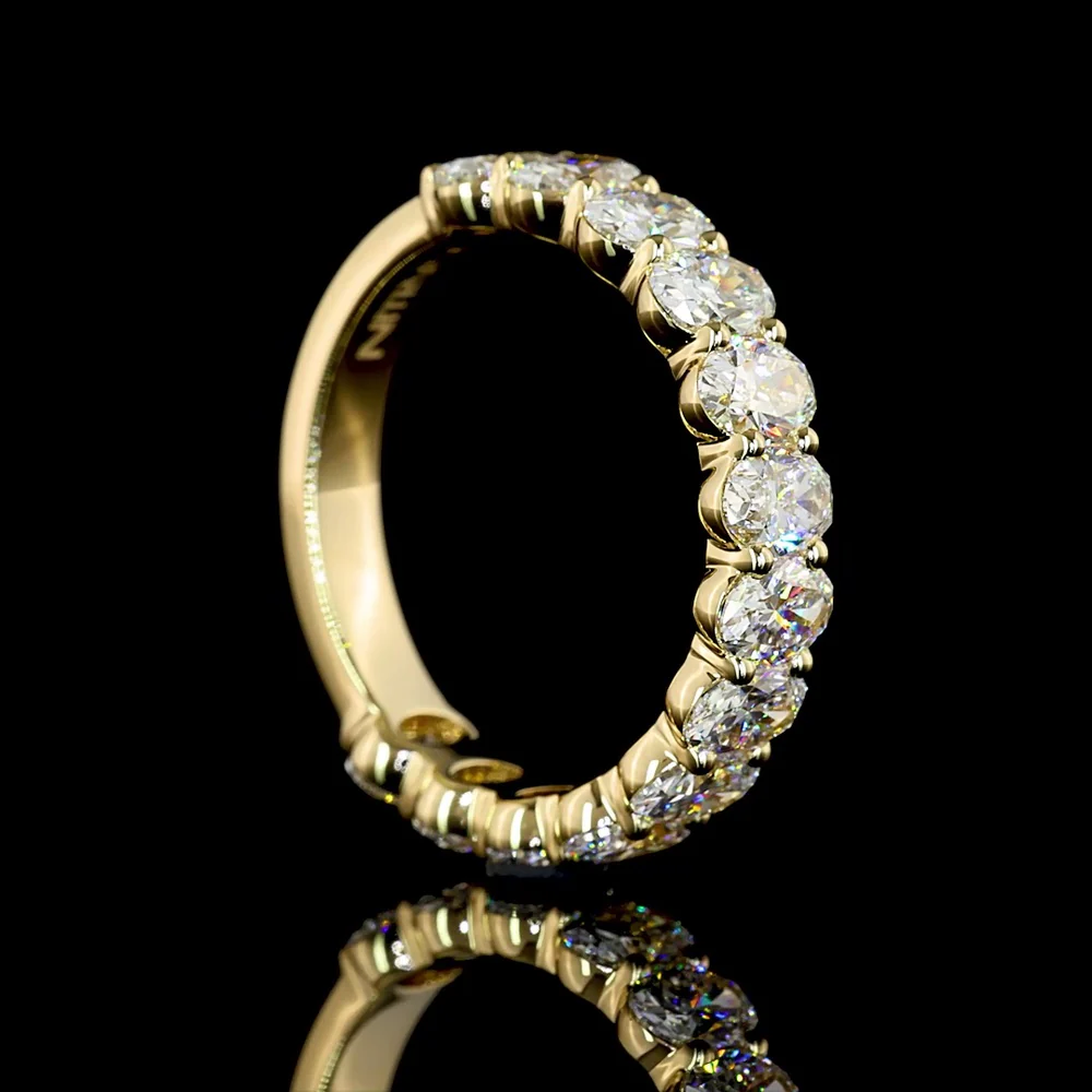 14K Yellow Gold 3/4 Eternity Band with North-South Prong Set Oval Cut Lab Diamonds - 2.60 Carat Total Diamond Weight - Covaloro Fine Jewelry - Image 3
