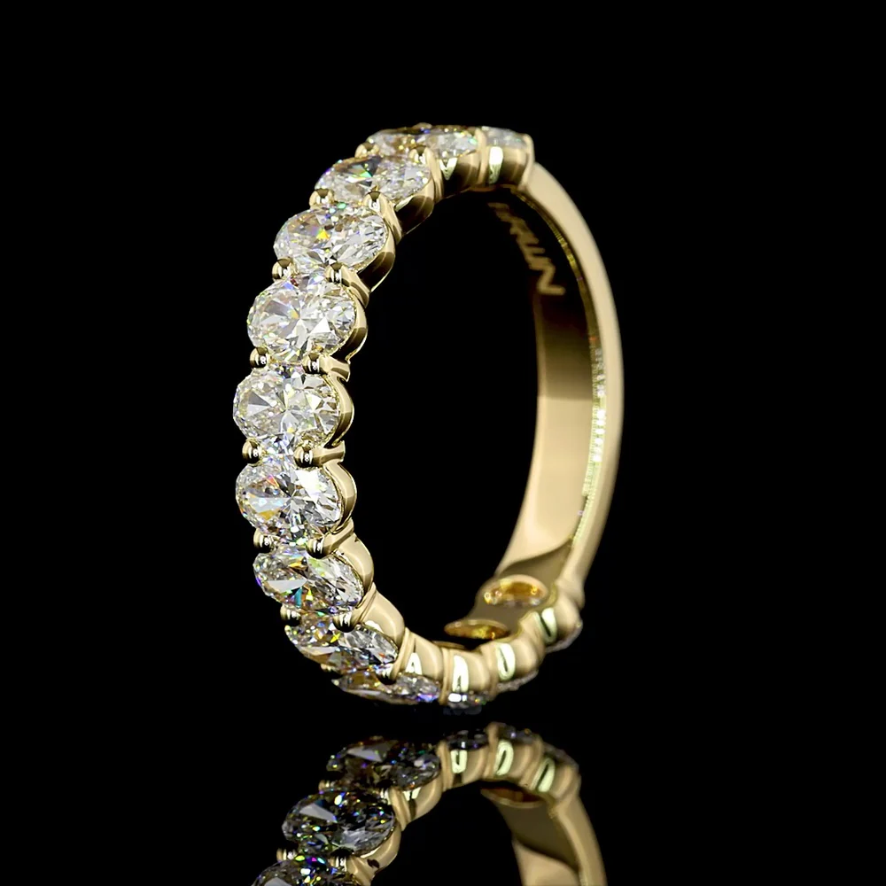 14K Yellow Gold 3/4 Eternity Band with North-South Prong Set Oval Cut Lab Diamonds - 2.60 Carat Total Diamond Weight - Covaloro Fine Jewelry - Image 4