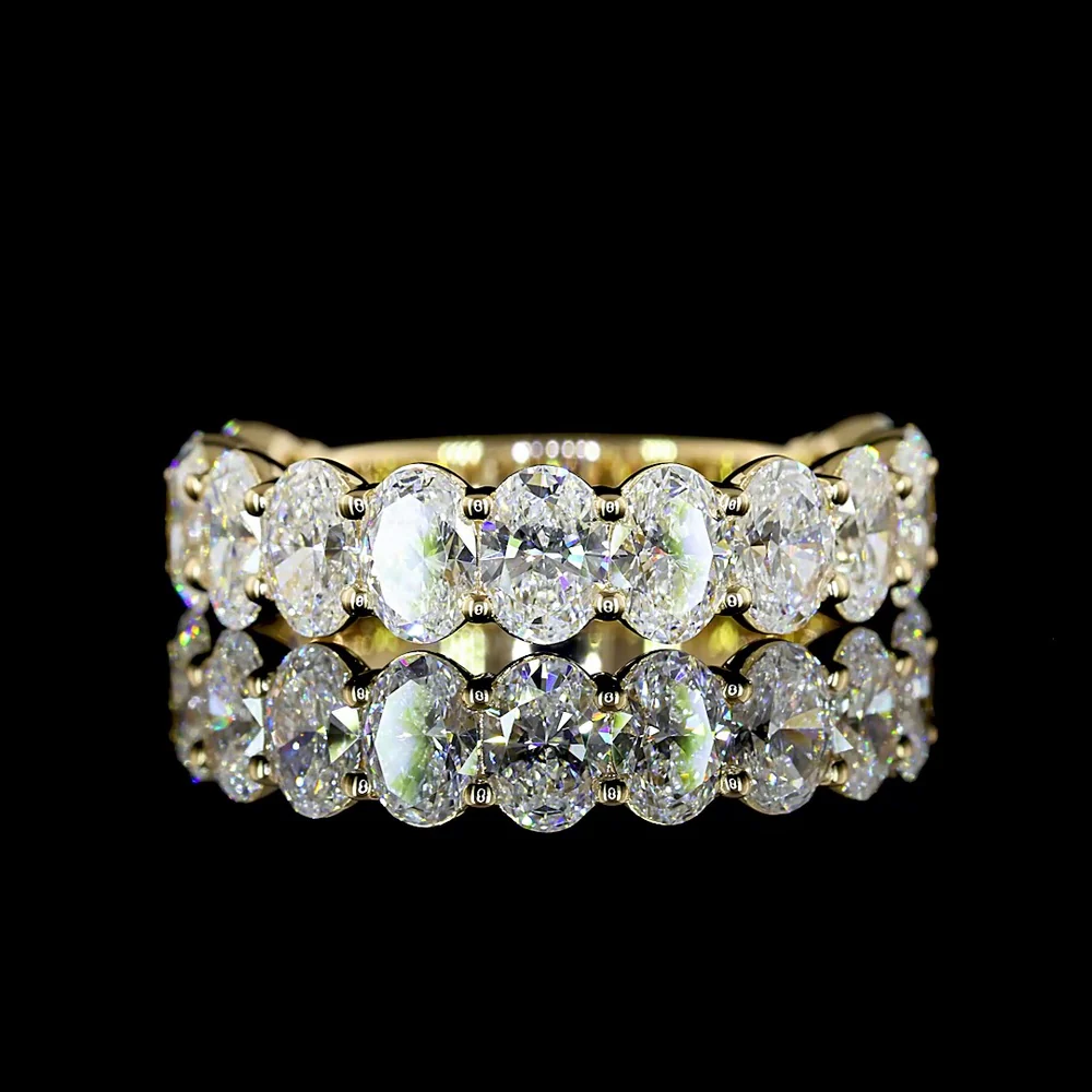 14K Yellow Gold 3/4 Eternity Band with North-South Prong Set Oval Lab Diamonds - 2.94 Carat Total Weight, E-F Color, VS Clarity - Covaloro Fine Jewelry