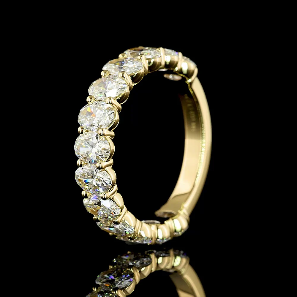 14K Yellow Gold 3/4 Eternity Band with North-South Prong Set Oval Lab Diamonds - 2.94 Carat Total Weight, E-F Color, VS Clarity - Covaloro Fine Jewelry - Image 4